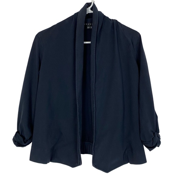Theory Ashbey Jersey Knit Blazer Cardigan Women Size Small Gray Black 3/4 Sleeve - Picture 1 of 11